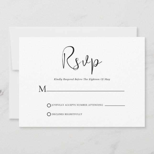 Whimsical Black Script On White RSVP Card (Front)