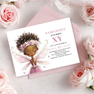 Whimsical Black Skin Fairy Girl Birthday Invite