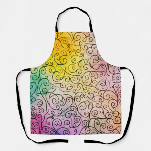 Whimsical black Swirl Pattern Abstract Colourful Apron