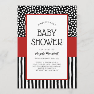 Whimsical Black White and Red Baby Shower Invitation