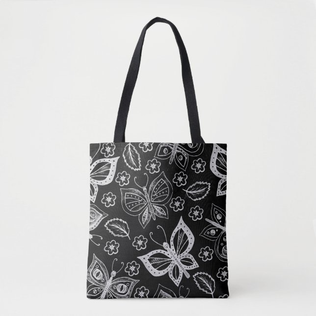 Whimsical Black & White Butterfly Pattern  Tote Bag (Front)