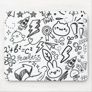 Whimsical Black & White Doodles Mouse Pad