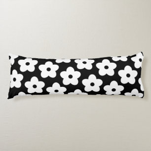 Whimsical Black & White Floral Retro and Cheerful Body Cushion