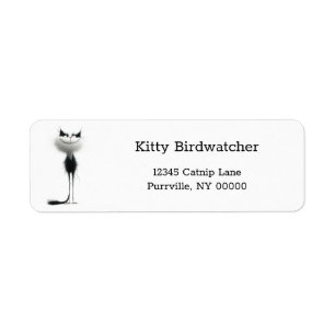 Whimsical Black White Grinning Cat Return Address Label