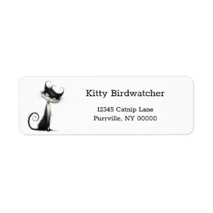 Whimsical Black White Mischievous Cat Address Return Address Label