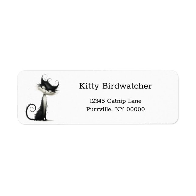 Whimsical Black White Mischievous Cat Address Return Address Label (Front)