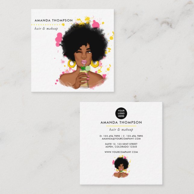 Whimsical Black Woman Square Business Card (Front/Back)