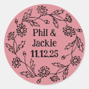 Whimsical Black Wreath Flower Circle Stickers