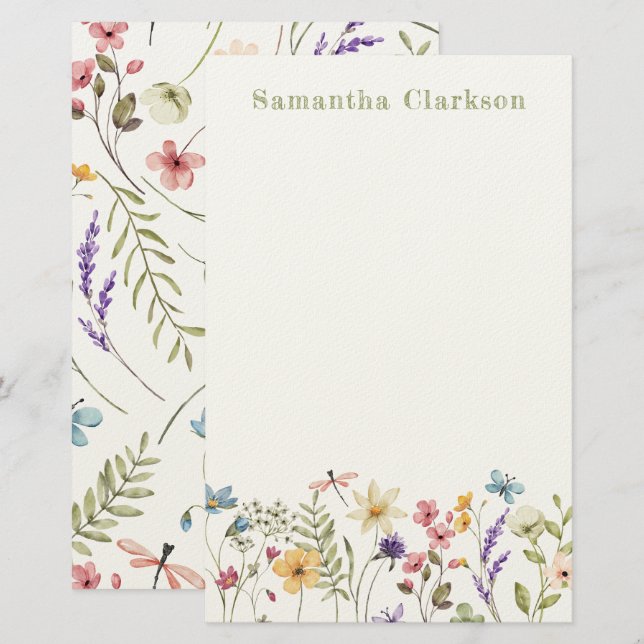 Whimsical Bloom Colorful Spring Wildflower Pattern Stationery (Front/Back)
