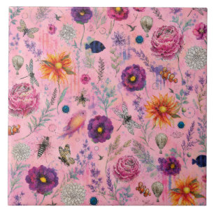 Whimsical Bloom Garden Ceramic Tile