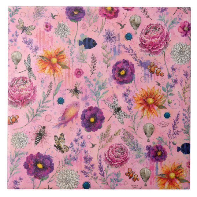 Whimsical Bloom Garden Ceramic Tile (Front)
