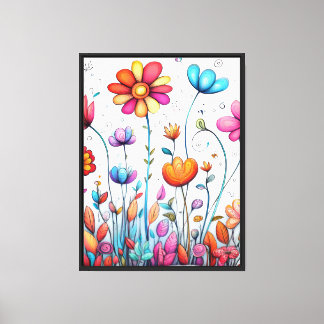 Whimsical Bloom Garden – Colourful Floral Art with Canvas Print