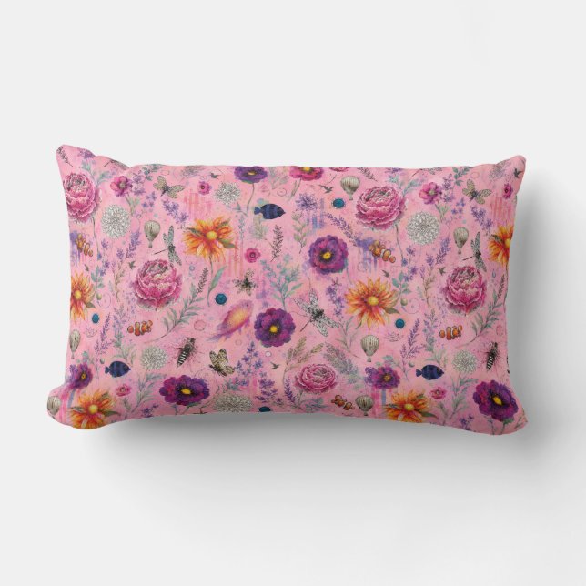 Whimsical Bloom Garden Lumbar Cushion (Front)