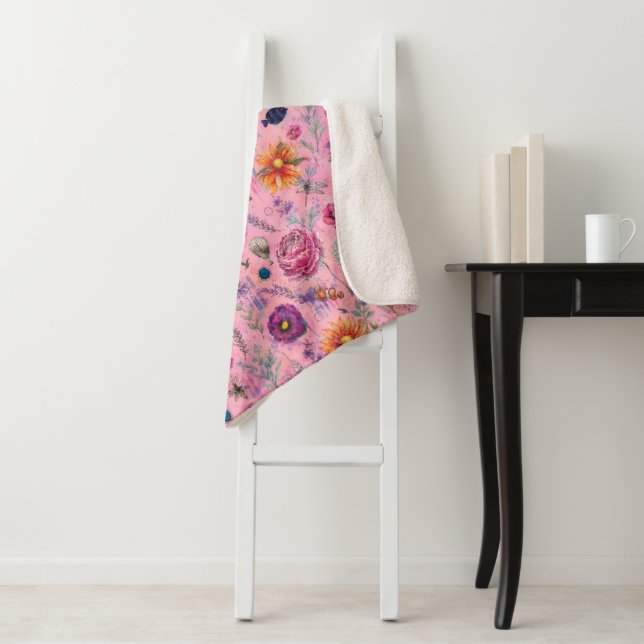Whimsical Bloom Garden Sherpa Blanket (In Situ)