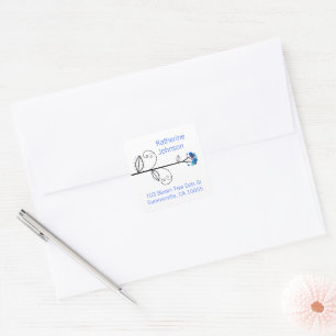 Whimsical Bloom Tree Blue Dots Chic Return Address Square Sticker