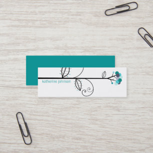Whimsical Bloom Tree Teal Turquoise Dots Colourful Mini Business Card