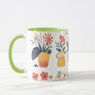 Whimsical Blooms in Vibrant Pots Mug