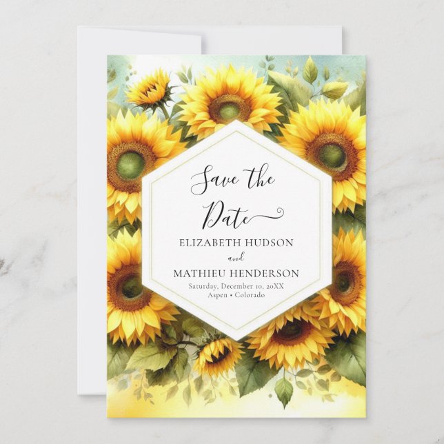 Whimsical Blooms Sunflower Wedding Save The Date (Front)