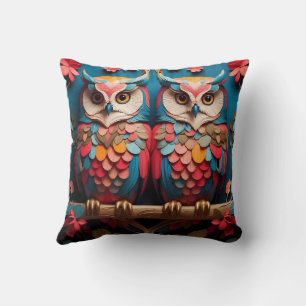 Whimsical Blossoms Coloured Owl Cushion