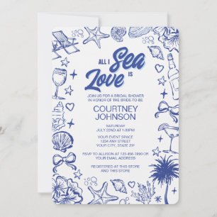 Whimsical Blue All I Sea Is Love Bridal Shower Invitation