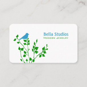 Whimsical Blue and Green Bird Nature Designer Business Card