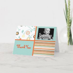 Whimsical Blue and orange Baby Thank you card