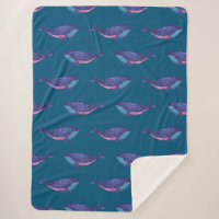 Whimsical Blue and Purple Whale Pattern Ocean