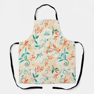 Whimsical Blue and Red Paisley Leaf Pattern (2) Apron