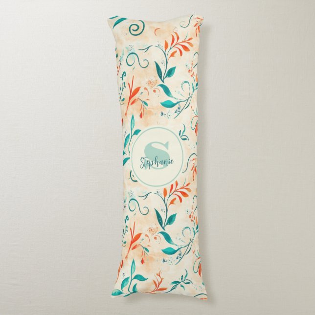 Whimsical Blue and Red Paisley Leaf Pattern (2) Body Cushion (Front Vertical)