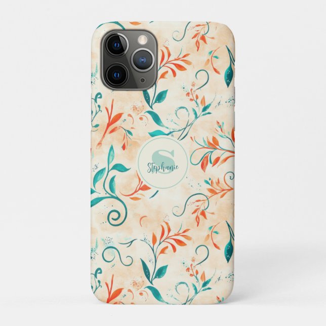 Whimsical Blue and Red Paisley Leaf Pattern (2) Case-Mate iPhone Case (Back)