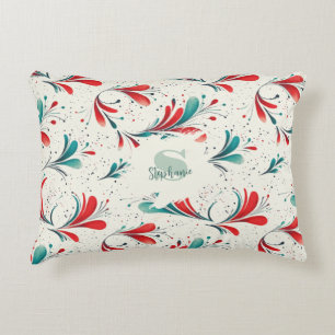 Whimsical Blue and Red Paisley Leaf Pattern (2) Decorative Cushion