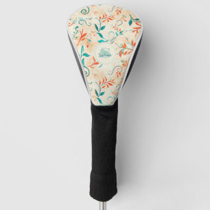 Whimsical Blue and Red Paisley Leaf Pattern (2) Golf Head Cover