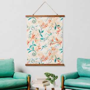 Whimsical Blue and Red Paisley Leaf Pattern (2) Hanging Tapestry