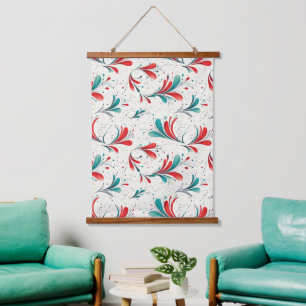 Whimsical Blue and Red Paisley Leaf Pattern (2) Hanging Tapestry