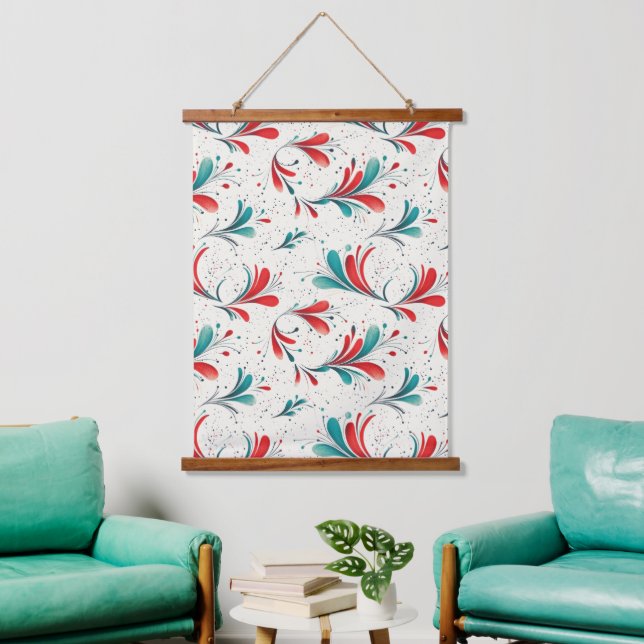 Whimsical Blue and Red Paisley Leaf Pattern (2) Hanging Tapestry (Living Room)