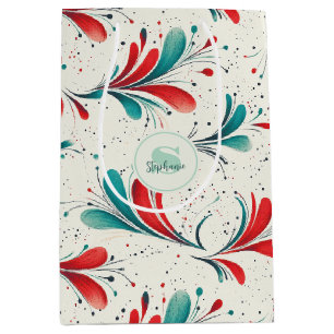 Whimsical Blue and Red Paisley Leaf Pattern (2) Medium Gift Bag
