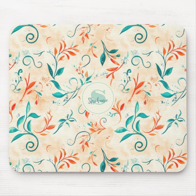 Whimsical Blue and Red Paisley Leaf Pattern (2) Mouse Pad (Front)