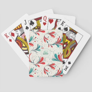 Whimsical Blue and Red Paisley Leaf Pattern (2) Playing Cards