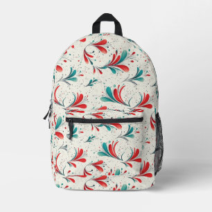 Whimsical Blue and Red Paisley Leaf Pattern (2) Printed Backpack