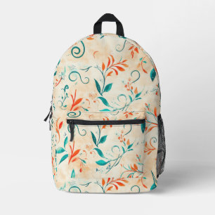 Whimsical Blue and Red Paisley Leaf Pattern (2) Printed Backpack