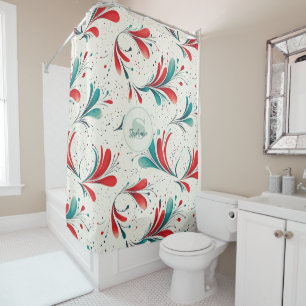Whimsical Blue and Red Paisley Leaf Pattern (2) Shower Curtain
