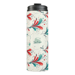 Whimsical Blue and Red Paisley Leaf Pattern (2) Thermal Tumbler