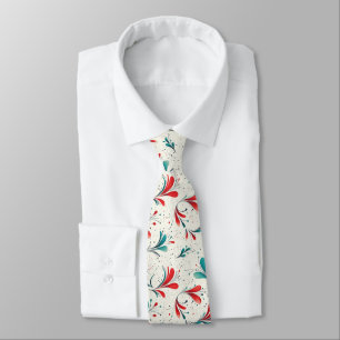 Whimsical Blue and Red Paisley Leaf Pattern (2) Tie