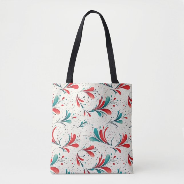 Whimsical Blue and Red Paisley Leaf Pattern (2) Tote Bag (Front)