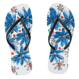 Whimsical Blue and White Flowers Thongs