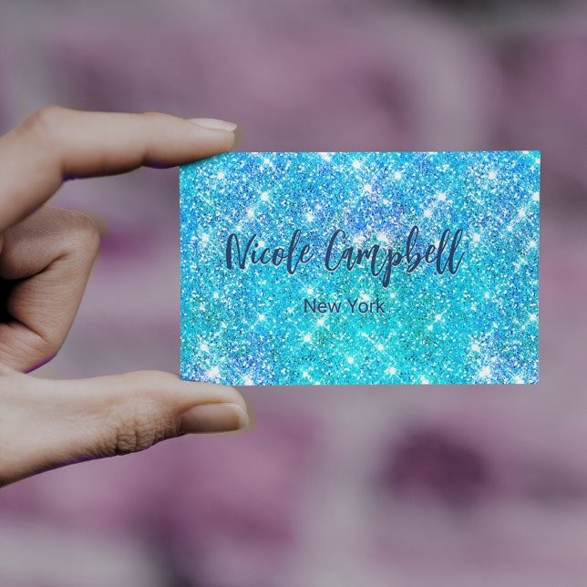 Whimsical blue aqua faux Glitter Magnetic Business Card (Creator Uploaded)