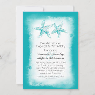 Whimsical blue beach engagement party invitations