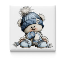 Whimsical Blue Bear Christmas Magnet