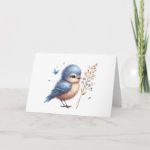 Whimsical Blue Bird All-Occasion Blank Greeting