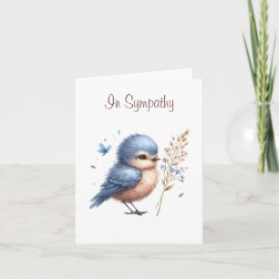 Whimsical Blue Bird Flowers and Butterfly Sympathy Card